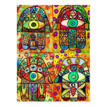 Star Of David Hamsa Vintage Tapastry Post Cards