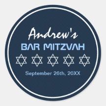Star of David Pattern Bar Mitzvah Round Stickers
