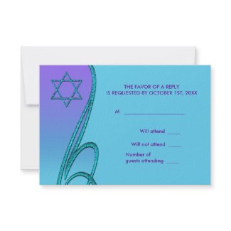Star of David RSVP Cards Purple Teal invitation