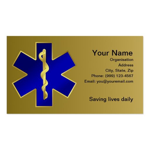 Star of Life Business Card (front side)