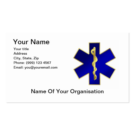 Star of Life Business Card, double sided. (front side)