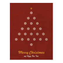 Star Pattern Christmas Tree Red Postcard