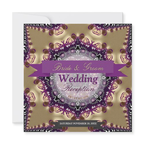 Star Royal Purple Gold Wedding Reception Invites invitation