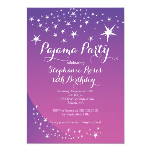 Star Sleepover Party Birthday Party Invitations (front side)