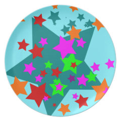 Star Struck Fun Stars Teal Red Pink Lime Orange Party Plates