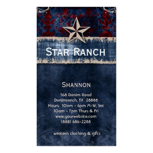 Star Suede Business Card Red Blue USA (front side)