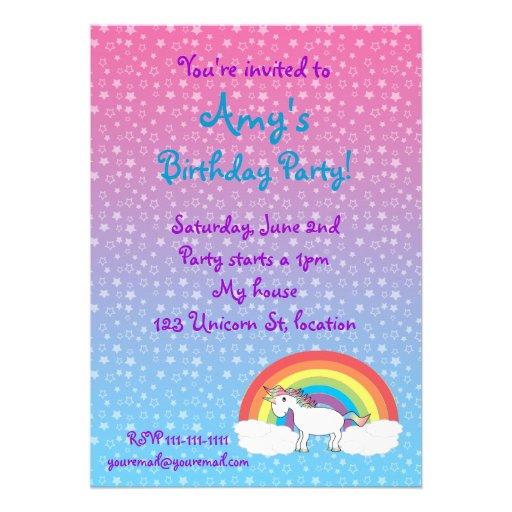 Star unicorn birthday invitation