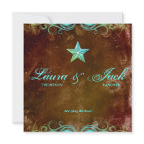 Star Wedding Invitation Vintage Brown Blue