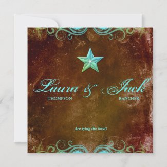 Star Wedding Invitation Vintage Brown Blue