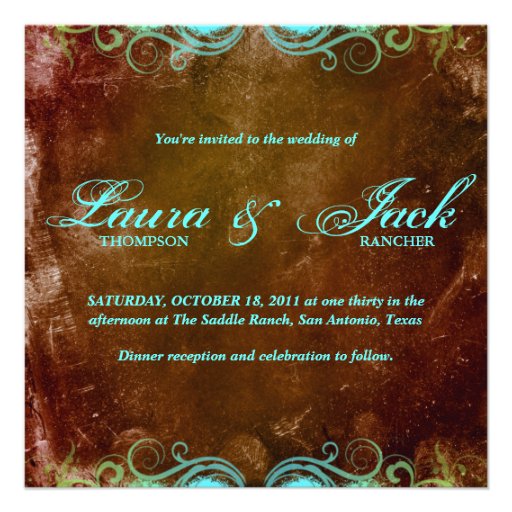 Star Wedding Invitation Vintage Brown Blue