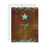 Star Wedding Reply Card Vintage Brown Blue Announcement