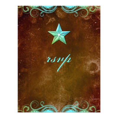 Star Wedding Reply Card Vintage Brown Blue Announcement