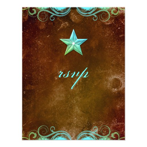 Star Wedding Reply Card Vintage Brown Blue Announcement