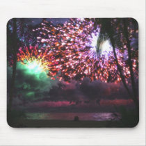 fireworks, fourth, independence, beach, couple, love, Mouse pad with custom graphic design