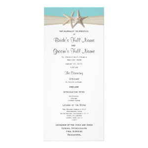 Starfish and Burlap Coral Beach Wedding Program Full Color Rack Card