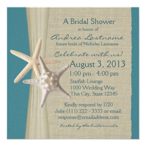 Starfish and Burlap Look Bridal Shower Custom Invitation