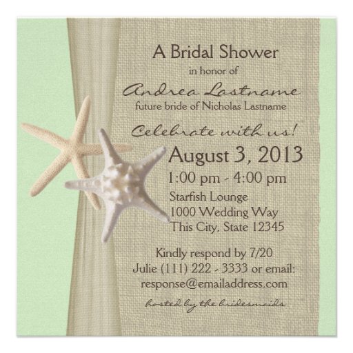 Starfish and Burlap Look Bridal Shower Custom Invitation