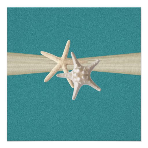 Starfish and Burlap Look Teal Bridal Shower Personalized Invites