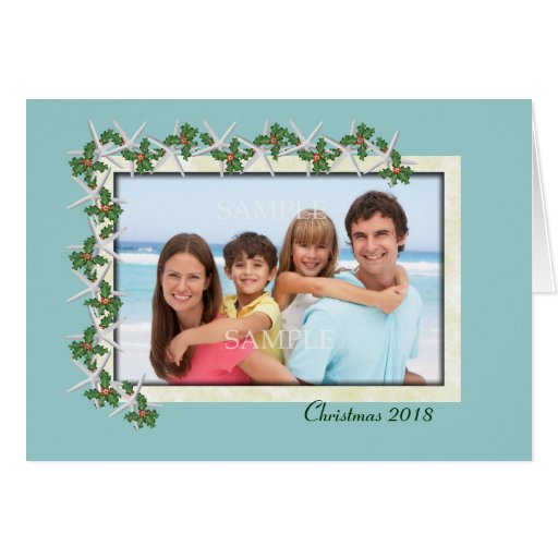 Starfish and Holly Tropical Photo Christmas Card