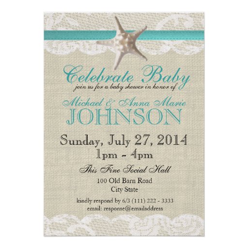 Starfish and Lace Baby Shower Custom Invitations