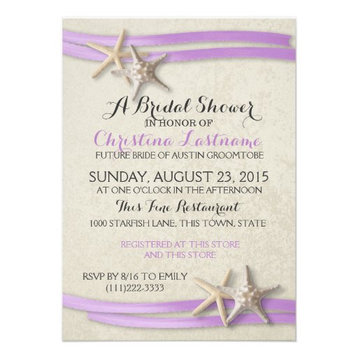 Starfish and Purple Ribbon Bridal Shower Invitation