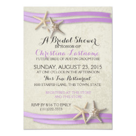 Starfish and Purple Ribbon Bridal Shower 4.5x6.25 Paper Invitation Card