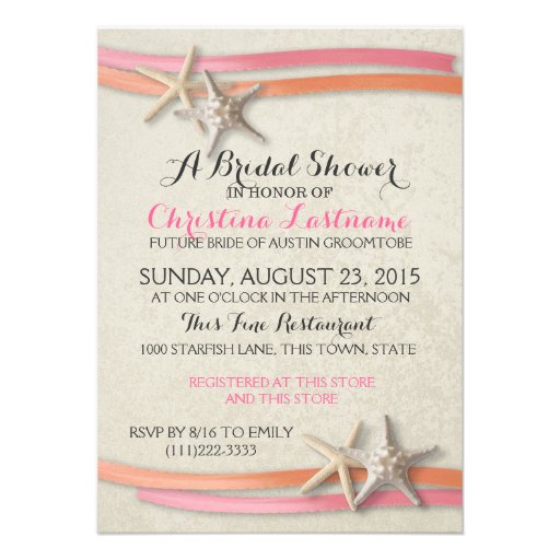 Starfish and Ribbon Bridal Shower Custom Invites (front side)