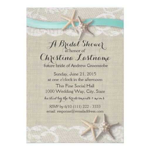 Starfish and Ribbon Bridal Shower Personalized Invite