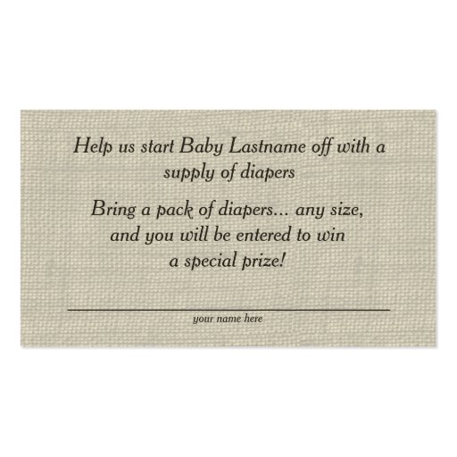 Starfish and Ribbon Diaper Insert Cards Business Card Template (back side)