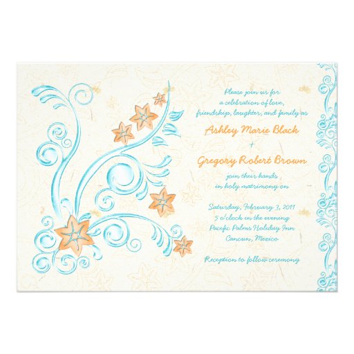 Starfish and Water Destination Wedding Invitation (front side)