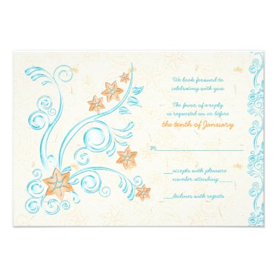 Starfish and Water Destination Wedding Reply Card Announcements