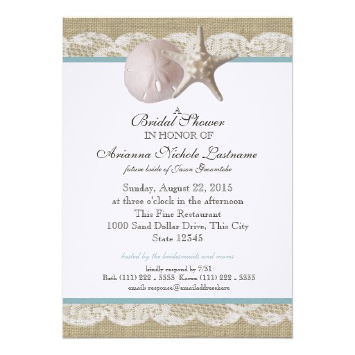 Starfish and White Lace Bridal Shower Card