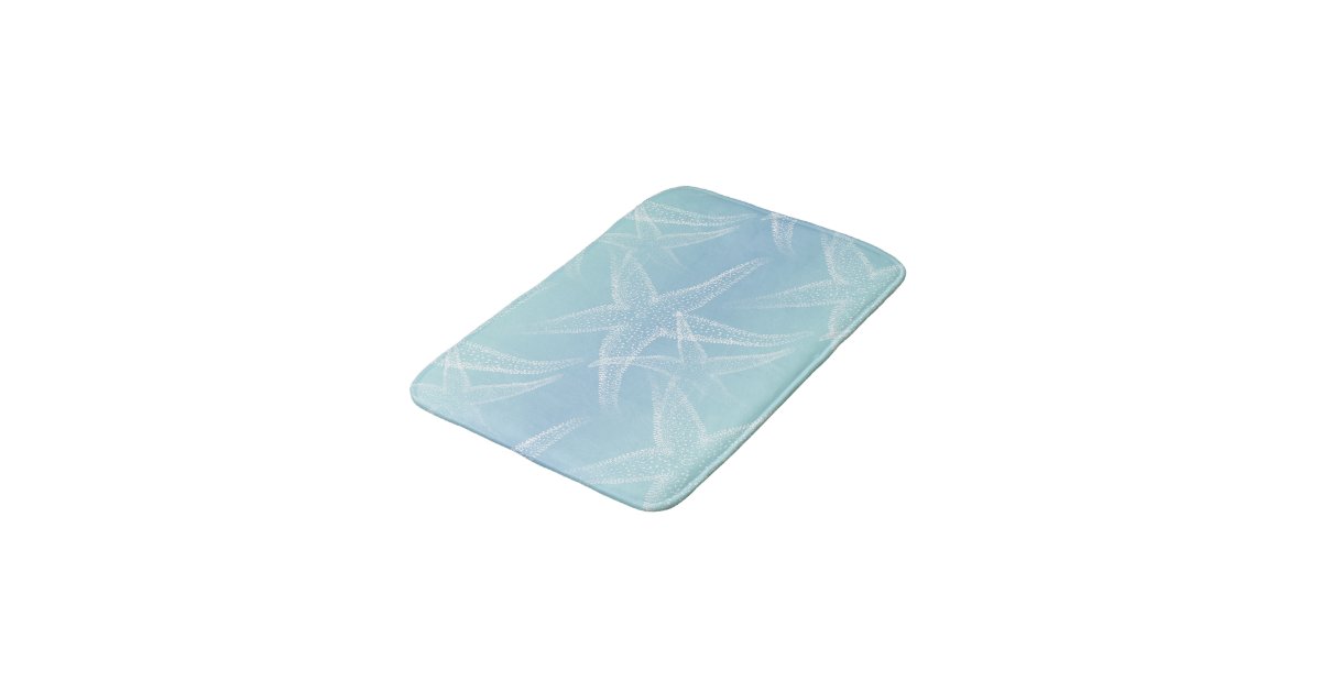 Starfish Aqua Blue Beach Bath Mat Zazzle