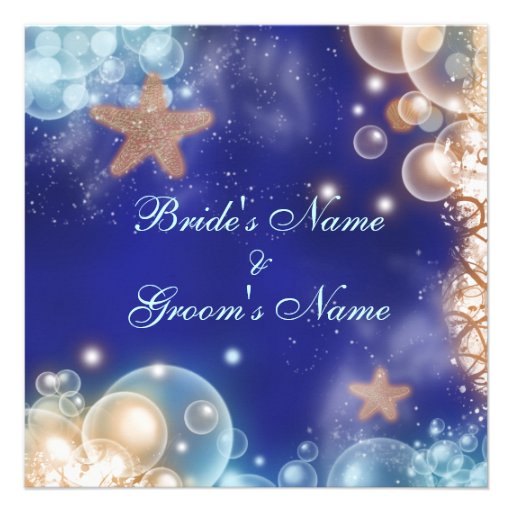 Starfish beach blue coral wedding custom invitation