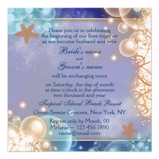 Starfish beach blue coral wedding custom invitation