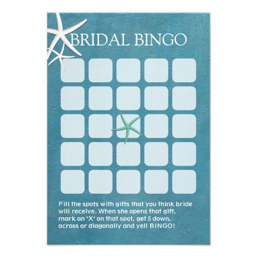 Starfish Beach Wedding Bridal Shower Bingo Cards