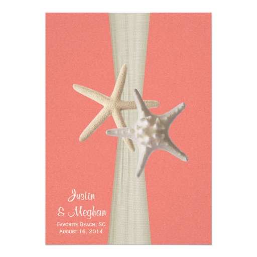 Starfish Beach Wedding Coral Shell Invite (front side)