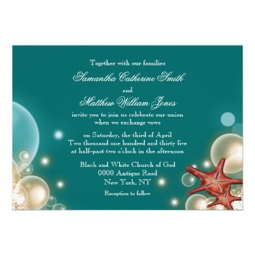 Starfish beach wedding engagement anniversary personalized invitation