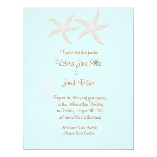 starfish beach wedding invitation - pale blue