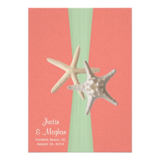 Starfish Beach Wedding Shell Coral Mint Personalized Announcement