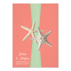 Starfish Beach Wedding Shell Coral Mint 5x7 Paper Invitation Card