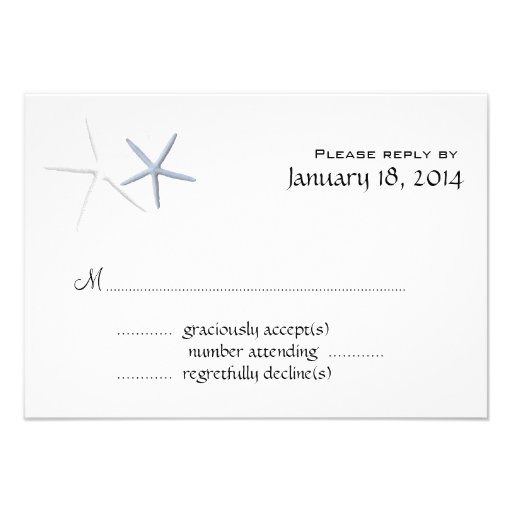 Starfish Black Wedding Invitation Reply Card