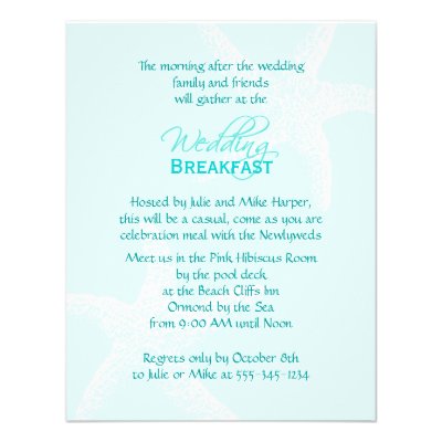 Starfish Blue Wedding Breakfast Invitation