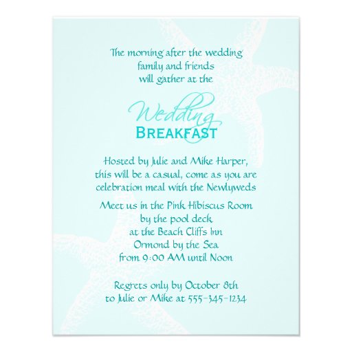 Starfish Blue Wedding Breakfast Invitation