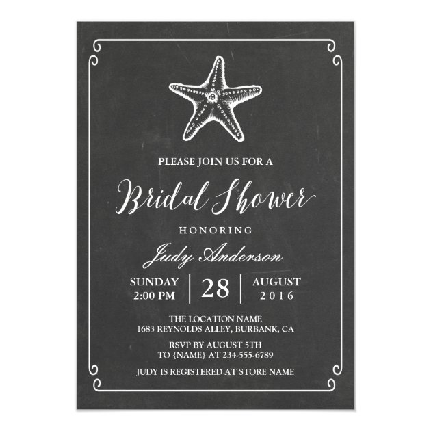 Starfish Bridal Shower | Elegant Chalkboard Look Card (front side)