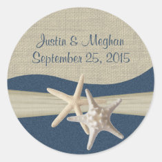 Starfish & Burlap Navy Blue Beach Stickers