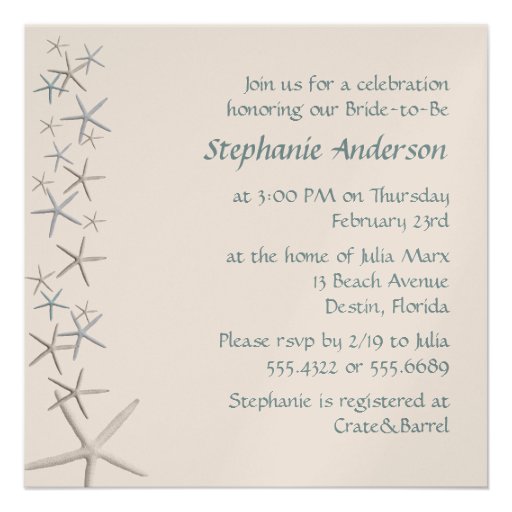 Starfish Champagne Bridal Shower Invitations