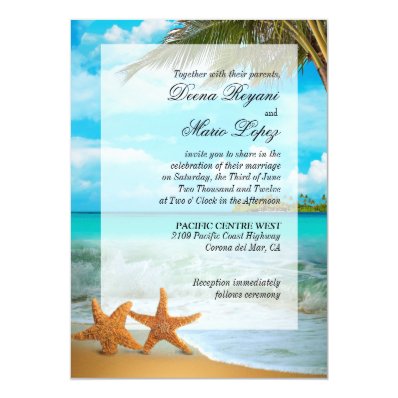 Starfish Couple Faux Vellum Overlay Embellishment 5" X 7" Invitation Card