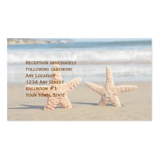Starfish Couple on the Beach Wedding Reception Business Card Templates (back side)