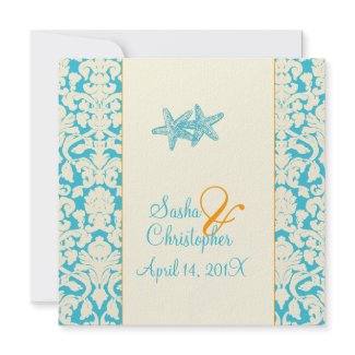 Starfish + damask/aqua Wedding Invitations invitation